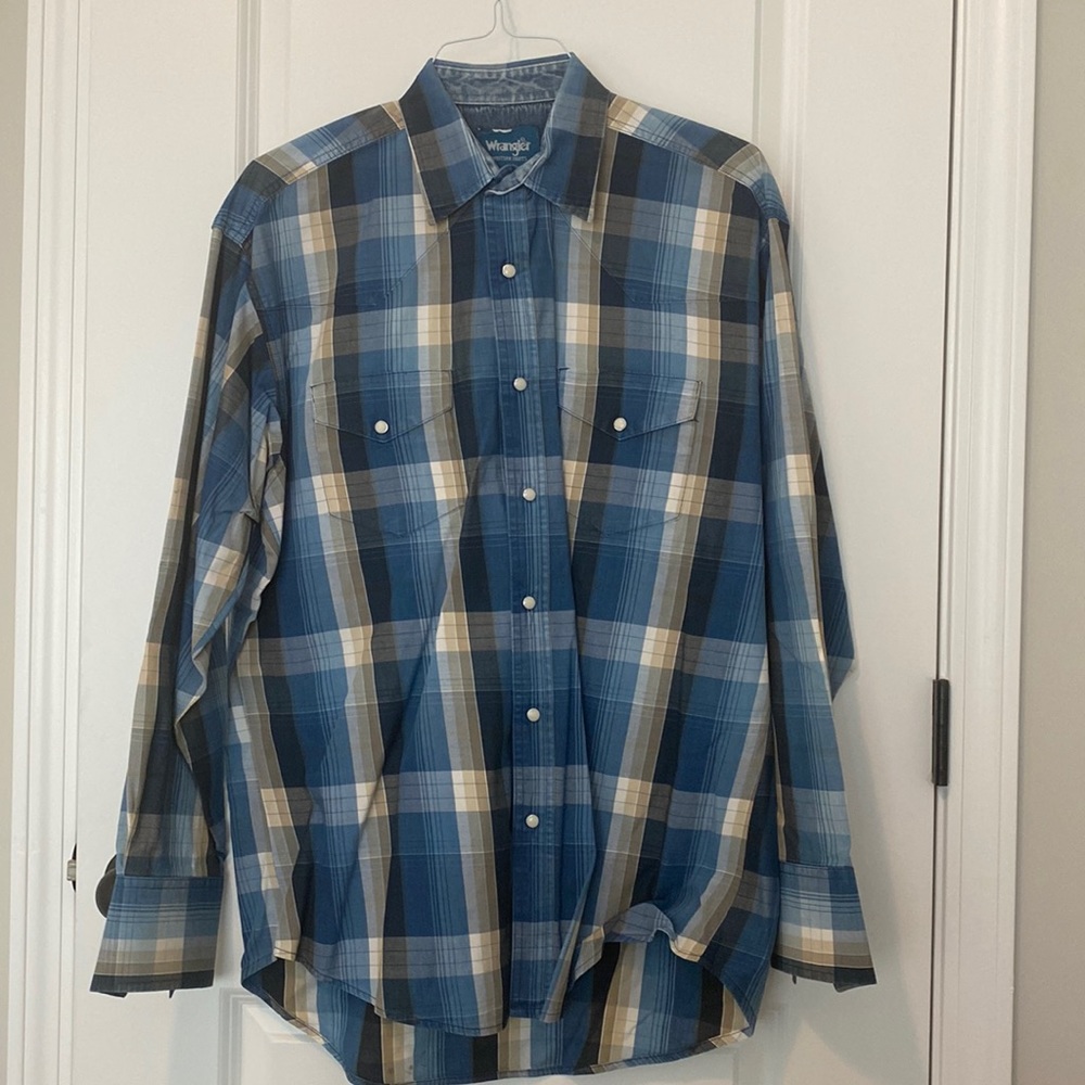 Mens wrangler western pearl snap button down work shirt